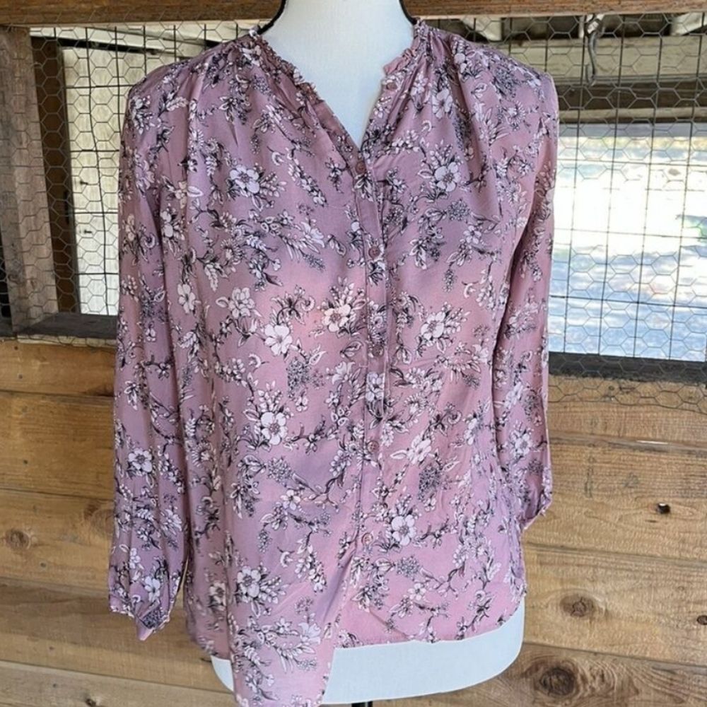 🔥Clearance🔥 Zara Pink Ruffled Long Sleeve Blouse with Mandarin Collar